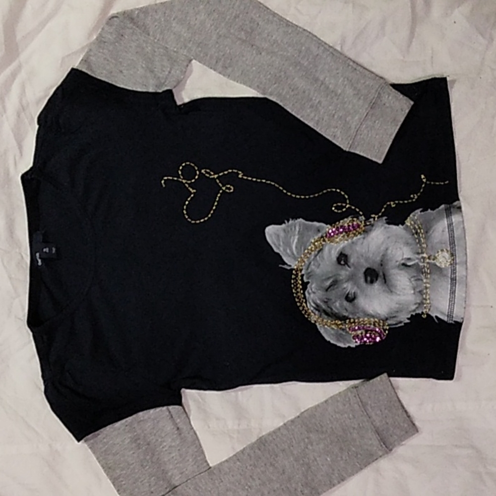 GapKids Girl's Long Sleeve Shirt. Sequins.. Blue and Gray.